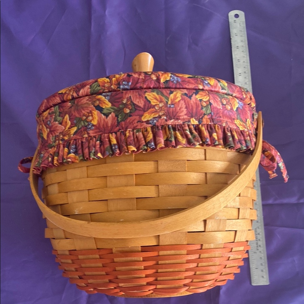 Longaberger Basket with Floral Fabric - Brown and Red
